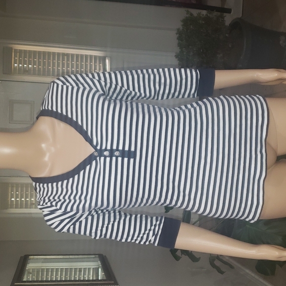 Anne Klein s quarter sleeve 3 button vneck nautical striped top